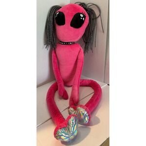 Dolls Kill Pink Alien Plush Large Y2K Metallic Hair Studded Choker 40" Long Alt